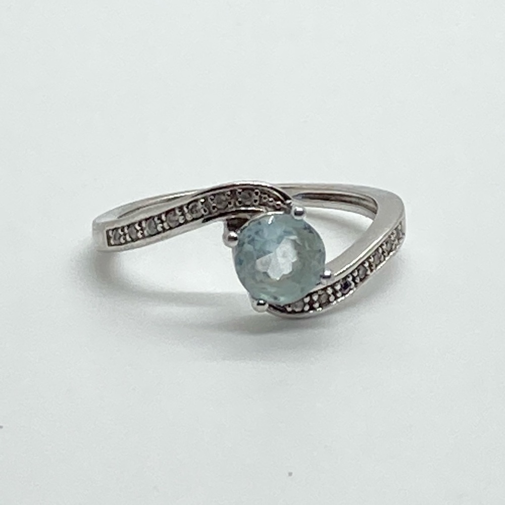 Vtg Sterling Topaz & Diamond 925 Silver Wave Design Ring | Sz 8